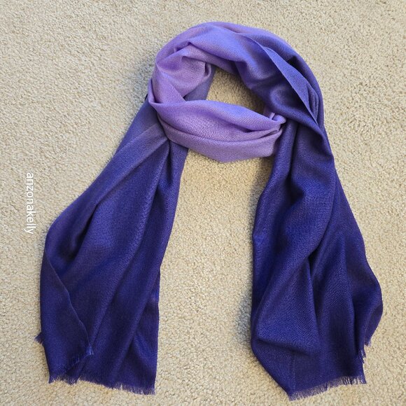 Accessories - Wool/Cashmere Ombre Gradient Blue Scarf